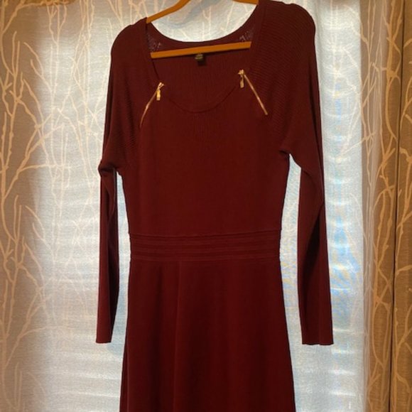 INC International Concepts Dresses & Skirts - Burgundy knit dress with gold zippers
